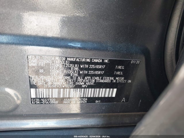 2T3G1RFV2LW102807 Toyota RAV4 LE