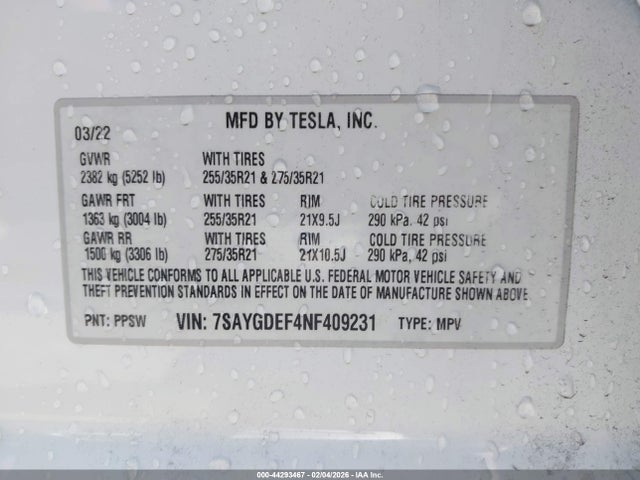2022 TESLA MODEL Y 7SAYGDEF4NF409231 Photo 8
