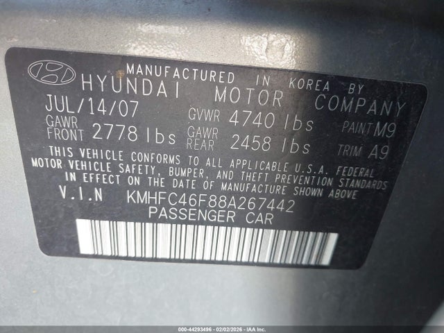 2008 HYUNDAI AZERA KMHFC46F88A267442 Photo 8