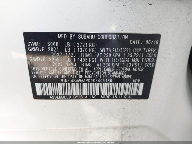 Subaru Ascent Limited 2019 4S4WMAPD0K3405186 Image 9