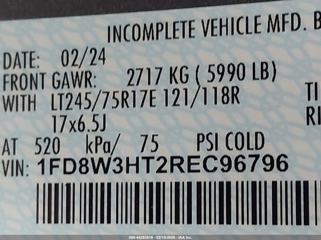 Продаж на аукціоні авто 2024 Ford F-350 Chassis Xl, vin: 1FD8W3HT2REC96796, номер лоту: 44293516