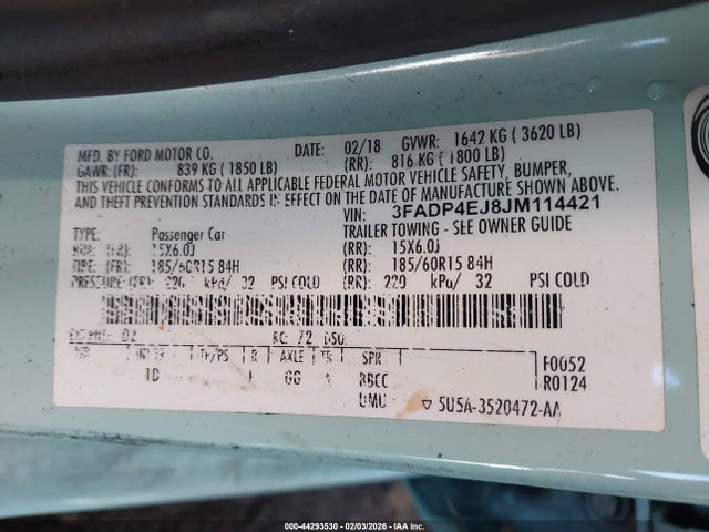 3FADP4EJ8JM114421 Ford FIESTA SE