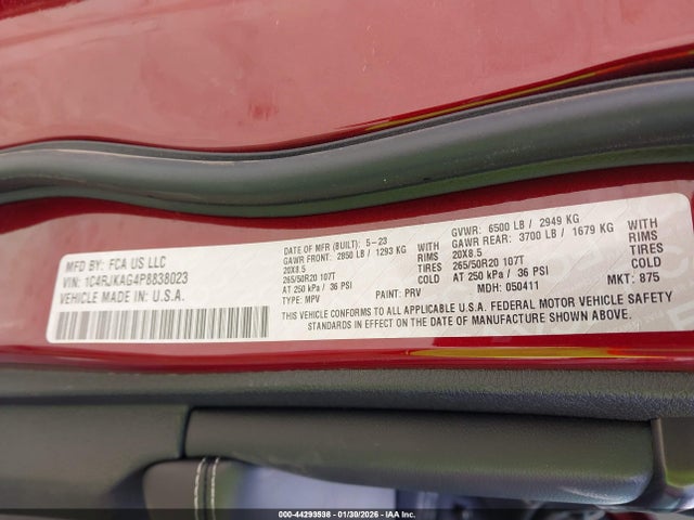 Продаж на аукціоні авто 2023 Jeep Grand Cherokee L Altitude 4x4, vin: 1C4RJKAG4P8838023, номер лоту: 44293538