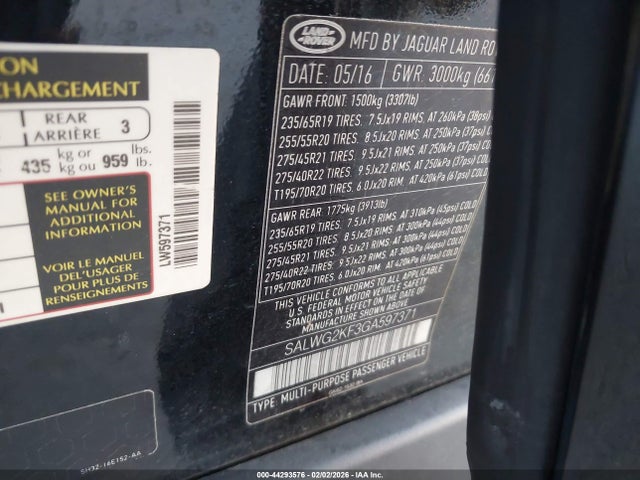 2016 LAND ROVER RANGE ROVER SPORT SALWG2KF3GA597371 Photo 8