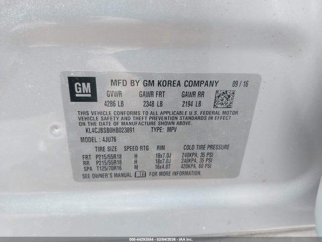 Aukcja sprzedaży 2017 Buick Encore Preferred Ii, vin: KL4CJBSB0HB023891, numer aukcji: 44293584
