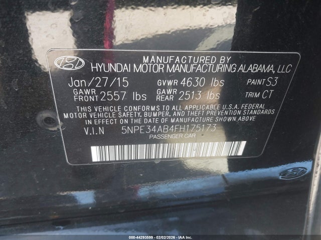 Aukcja sprzedaży 2015 Hyundai Sonata Limited 2.0t, vin: 5NPE34AB4FH175173, numer aukcji: 44293599