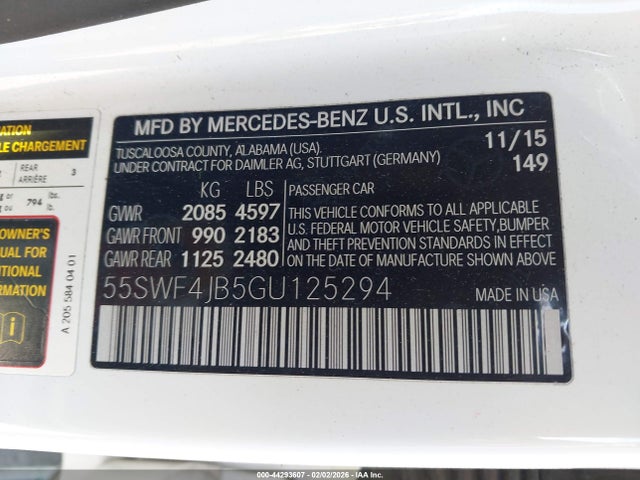 Продаж на аукціоні авто 2016 Mercedes-benz C 300 Sport, vin: 55SWF4JB5GU125294, номер лоту: 44293607