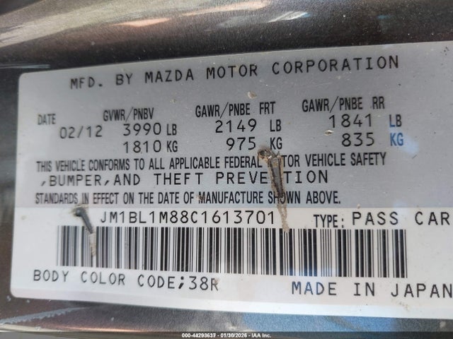 Aukcja sprzedaży 2012 Mazda Mazda3 I Grand Touring, vin: JM1BL1M88C1613701, numer aukcji: 44293637