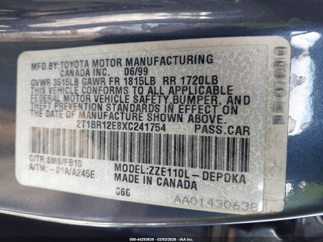 1999 TOYOTA COROLLA 2T1BR12E8XC241754 Photo 8