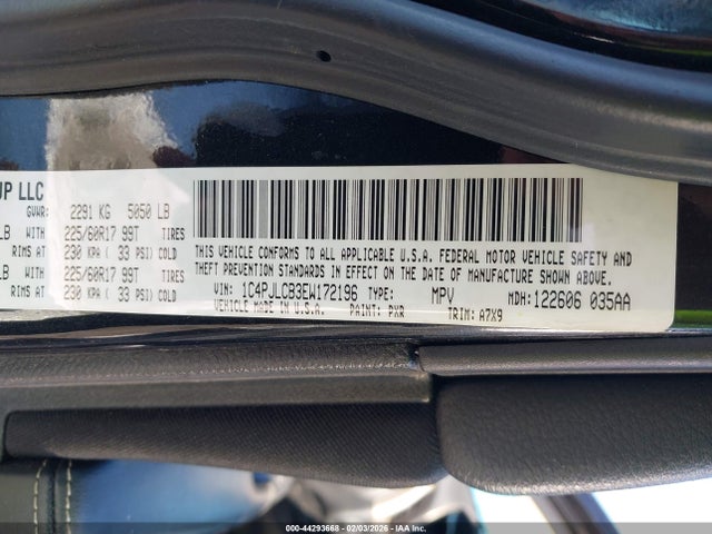 2014 Jeep Cherokee Latitude მანქანა იყიდება აუქციონზე, vin: 1C4PJLCB3EW172196, აუქციონის ნომერი: 44293668