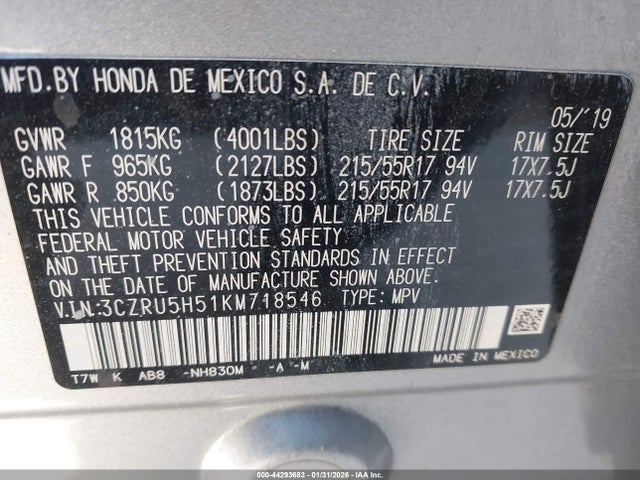 3CZRU5H51KM718546 Honda HR-V EX