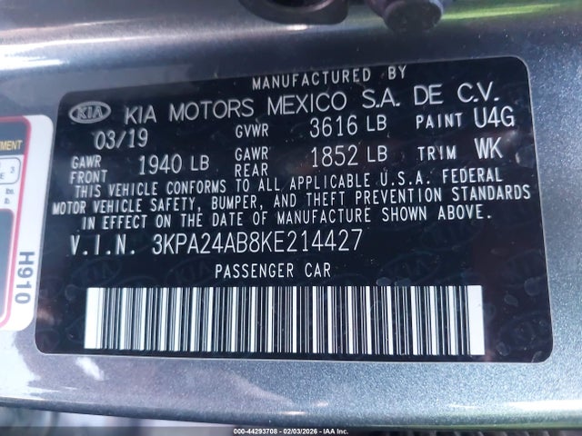3KPA24AB8KE214427 KIA RIO S