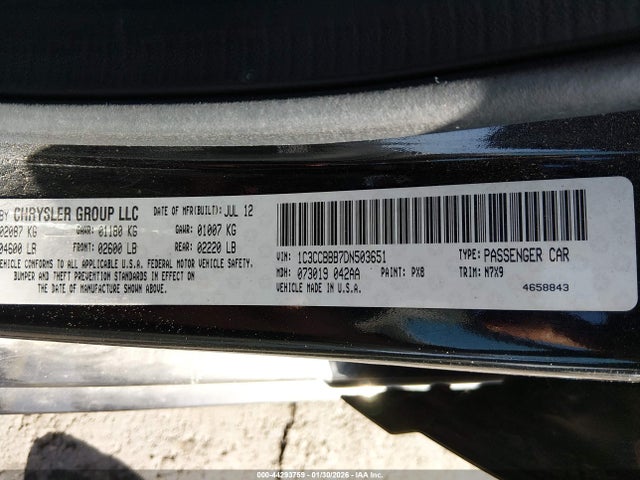 44293759 :رقم المزاد ، 1C3CCBBB7DN503651 vin ، 2013 Chrysler 200 Touring مزاد بيع