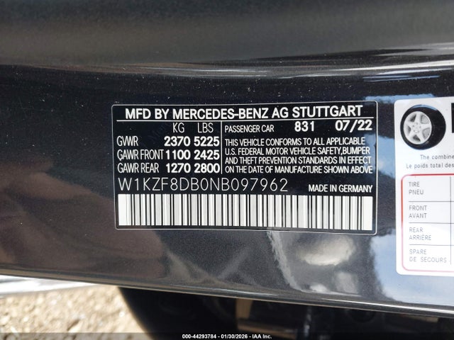 Продаж на аукціоні авто 2022 Mercedes-benz E 350, vin: W1KZF8DB0NB097962, номер лоту: 44293784