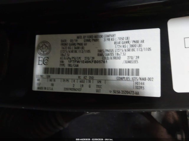 Ford F-150 Xlt 2019 1FTFW1E49KFB05761 Image 9