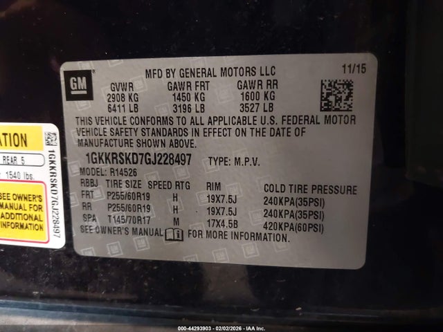 Aukcja sprzedaży 2016 Gmc Acadia Slt-2, vin: 1GKKRSKD7GJ228497, numer aukcji: 44293903