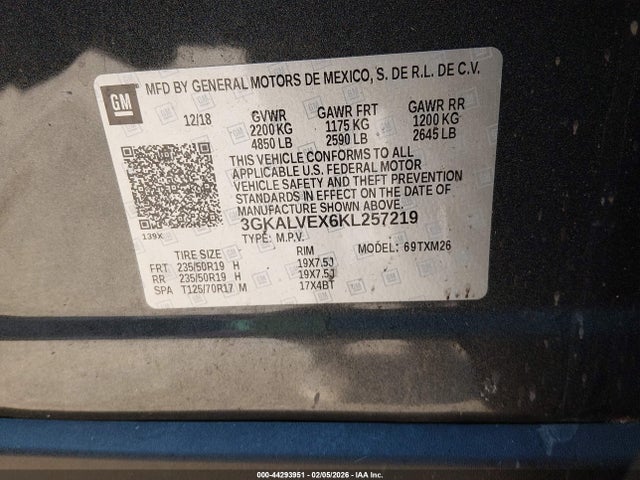 Aukcja sprzedaży 2019 Gmc Terrain Slt, vin: 3GKALVEX6KL257219, numer aukcji: 44293951