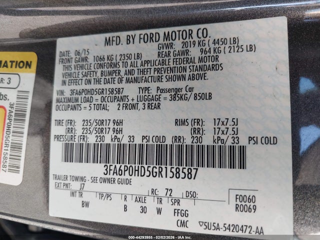 Ford FUSION SE 2016 3FA6P0HD5GR158587 Image 9