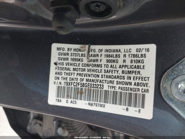 Honda Civic Lx 2016 19XFC2F58GE033233 Image 9