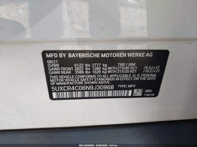 Aukcja sprzedaży 2022 Bmw X5 Sdrive40i, vin: 5UXCR4C06N9J30968, numer aukcji: 44293995
