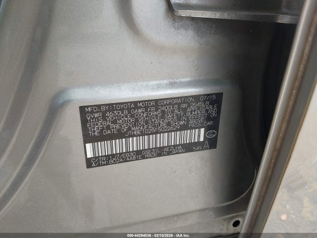 44294036 :رقم المزاد ، JTHBE1D25F5022629 vin ، 2015 Lexus Is 350 مزاد بيع