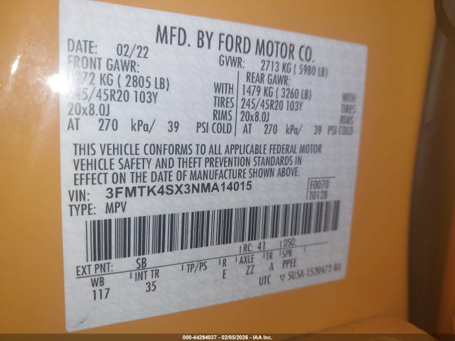 2022 FORD MUSTANG MACH-E 3FMTK4SX3NMA14015 Photo 8