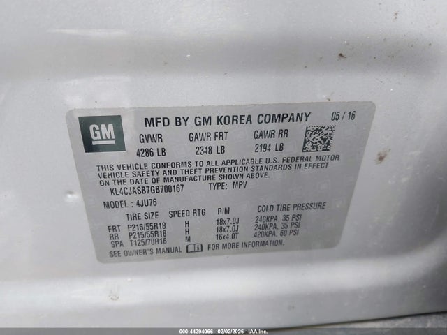 Продажа на аукционе авто 2016 Buick Encore, vin: KL4CJASB7GB700167, номер лота: 44294066