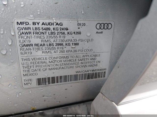 44294114 :رقم المزاد ، WA1CAAFY4M2006899 vin ، 2021 Audi Q5 Prestige 45 Tfsi Quattro S Tronic مزاد بيع