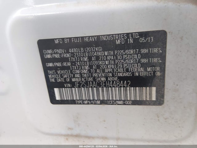44294125 :رقم المزاد ، JF2SJAAC3EH448442 vin ، 2014 Subaru Forester 2.5i مزاد بيع