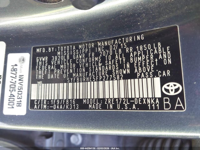 Toyota COROLLA LE 2015 5YFBURHE5FP277582 Image 9