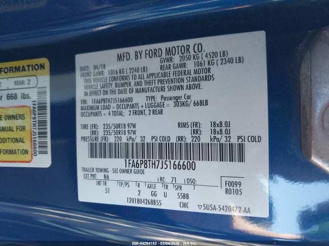Ford Mustang Ecoboost 2018 1FA6P8TH7J5166600 Image 9