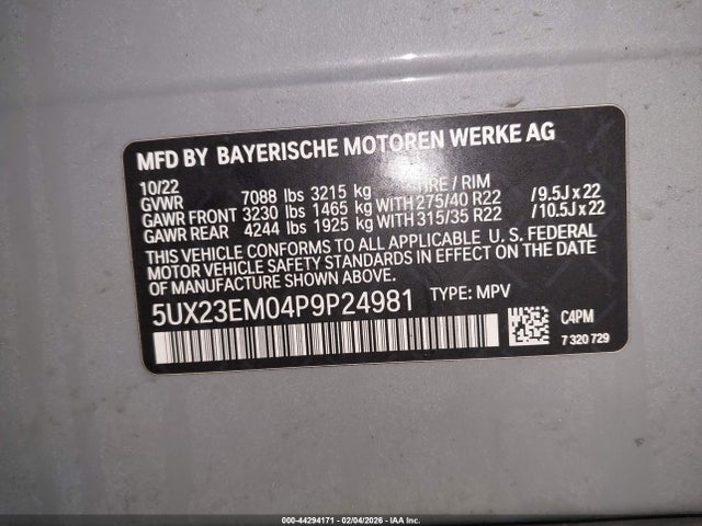 Продаж на аукціоні авто 2023 Bmw X7 Xdrive40i, vin: 5UX23EM04P9P24981, номер лоту: 44294171