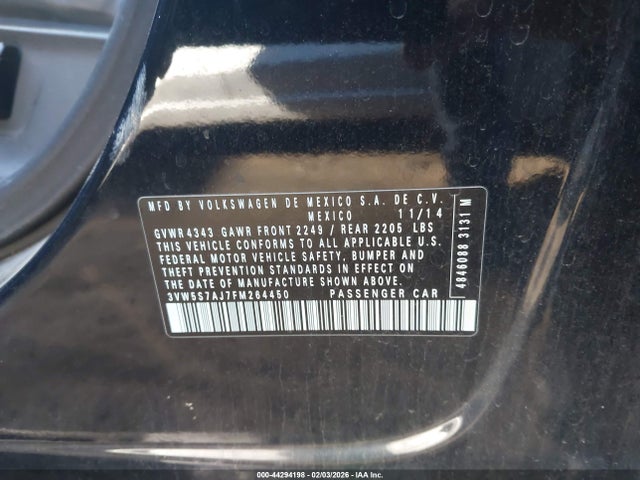 3VW5S7AJ7FM264450 Volkswagen Jetta 2.0t Gli Sel