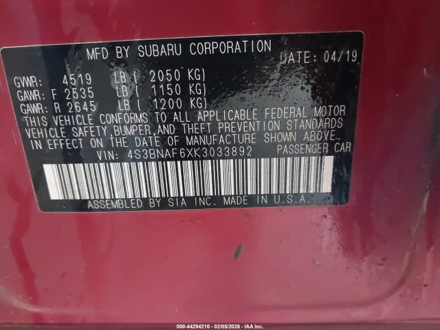 4S3BNAF6XK3033892 Subaru Legacy 2.5i Premium