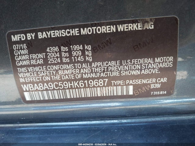 Aukcja sprzedaży 2017 Bmw 320i, vin: WBA8A9C59HK619687, numer aukcji: 44294238