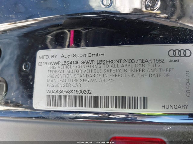 WUAASAFV8K1900202 Audi Tt Rs 2.5t