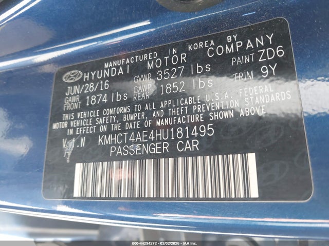 KMHCT4AE4HU181495 Hyundai ACCENT SE