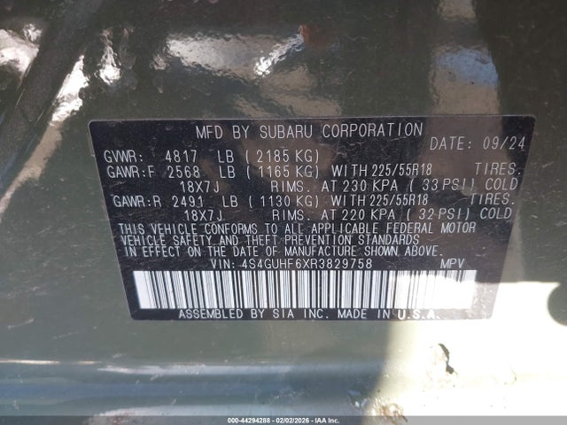 4S4GUHF6XR3829758 Subaru Crosstrek Sport