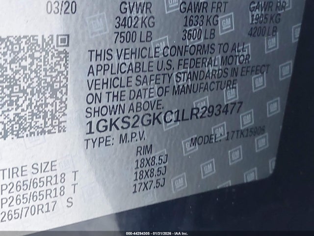 GMC Yukon Xl 4wd Slt 2020 1GKS2GKC1LR293477 Image 9