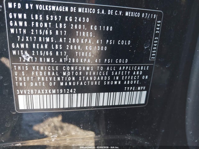 2019 Volkswagen Tiguan 2.0t Se/2.0t Sel/2.0t Sel R-line/2.0t Sel R-line Black მანქანა იყიდება აუქციონზე, vin: 3VV2B7AXXKM191242, აუქციონის ნომერი: 44294320