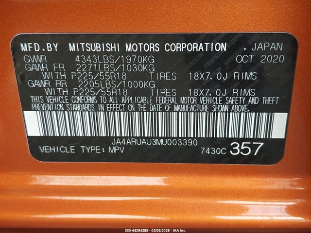 JA4ARUAU3MU003390 Mitsubishi Outlander Sport 2.0 Be Awc/2.0 Es Awc/2.0 Le Awc/2.0 Se Awc
