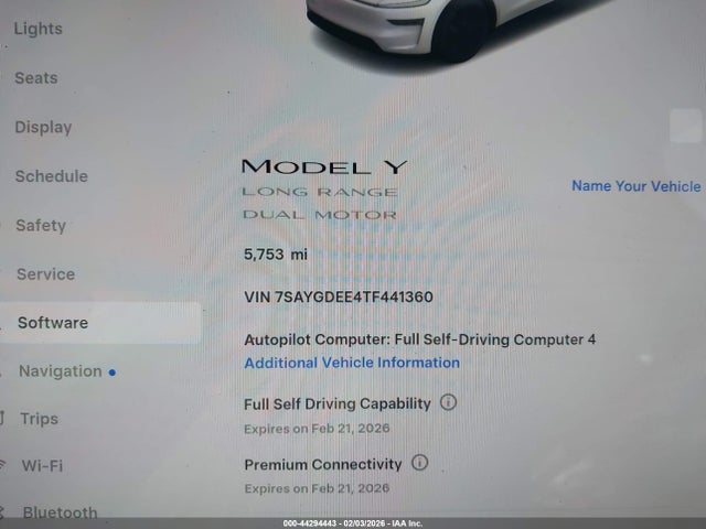 Aukcja sprzedaży 2026 Tesla Model Y, vin: 7SAYGDEE4TF441360, numer aukcji: 44294443