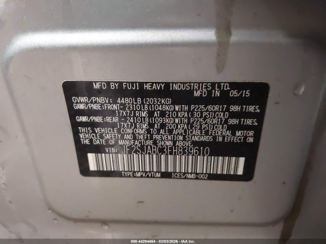 Aukcja sprzedaży 2015 Subaru Forester 2.5i, vin: JF2SJABC3FH839610, numer aukcji: 44294464