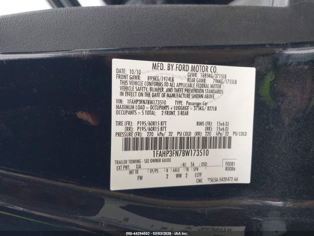 2011 FORD FOCUS 1FAHP3FN7BW173510 Photo 8