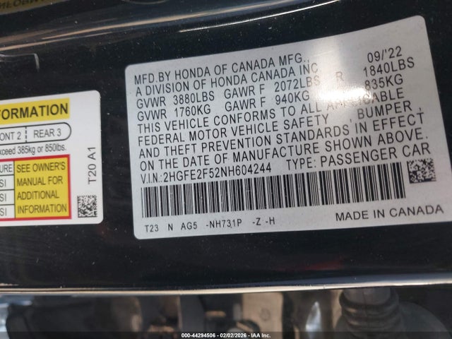 Honda Civic Sport 2022 2HGFE2F52NH604244 Image 9
