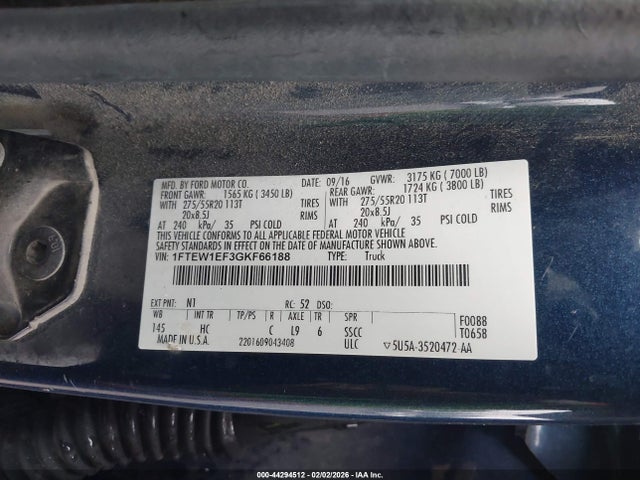 1FTEW1EF3GKF66188 Ford F-150 Lariat