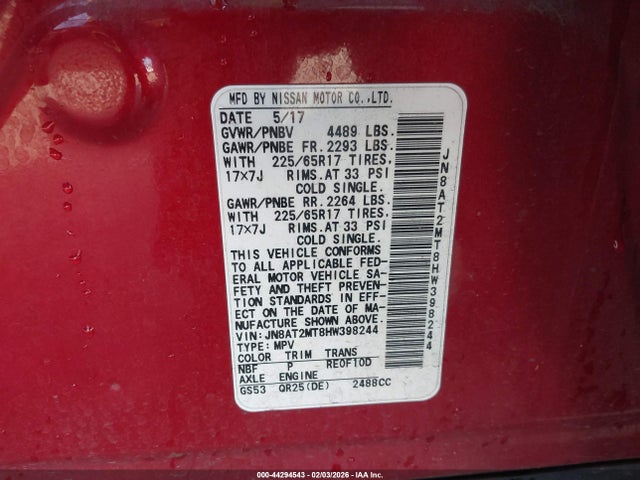 JN8AT2MT8HW398244 Nissan ROGUE SV