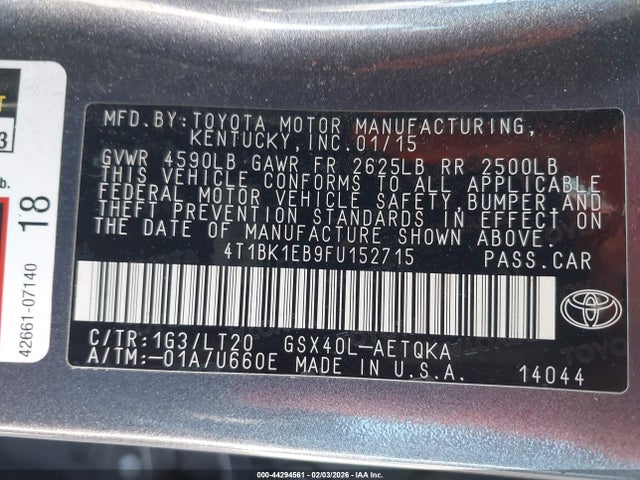 4T1BK1EB9FU152715 Toyota Avalon Xle Touring