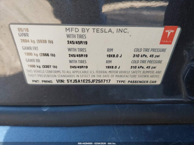 Продаж на аукціоні авто 2018 Tesla Model S 100d/75d/p100d, vin: 5YJSA1E25JF258717, номер лоту: 44294580