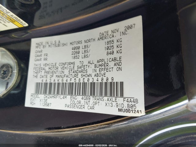 2008 MITSUBISHI ECLIPSE 4A3AK64F58E034009 Photo 8